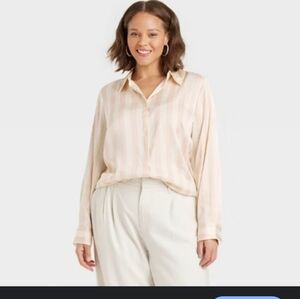 A NEW DAY WOMEN'S BEIGE AND WHITE STRIPE SHIRT. XS/ NWT
